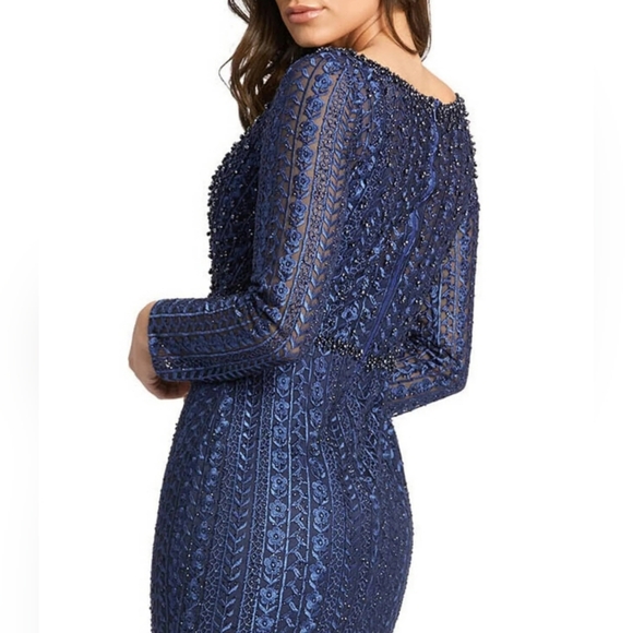 Mac Duggal 20271 - Midnight Embroidered Long Sleeve Evening Dress SZ 12 NWT - Picture 2 of 13